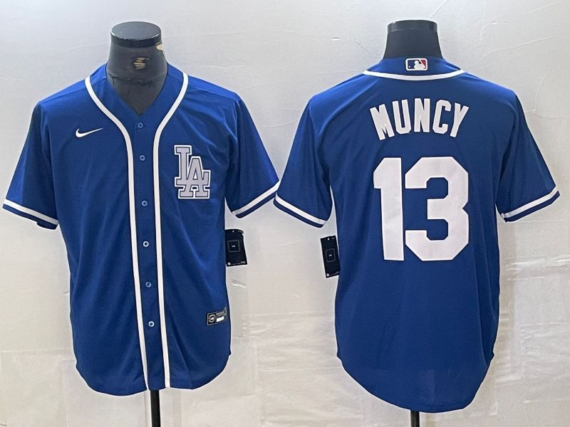 Men Los Angeles Dodgers 13 Muncy Blue Second generation joint name Nike 2024 MLB Jersey style 1